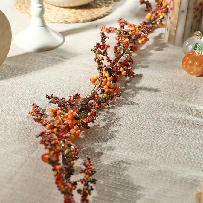 Fall Garland with Lights Harvest Berry Garland - 6.5 FT 25 LEDs Warm Orange Fairy Lights Battery Operated with Remote Ideal Autumn Lights for Thanksgiving Decorations Fall Decorations for Home