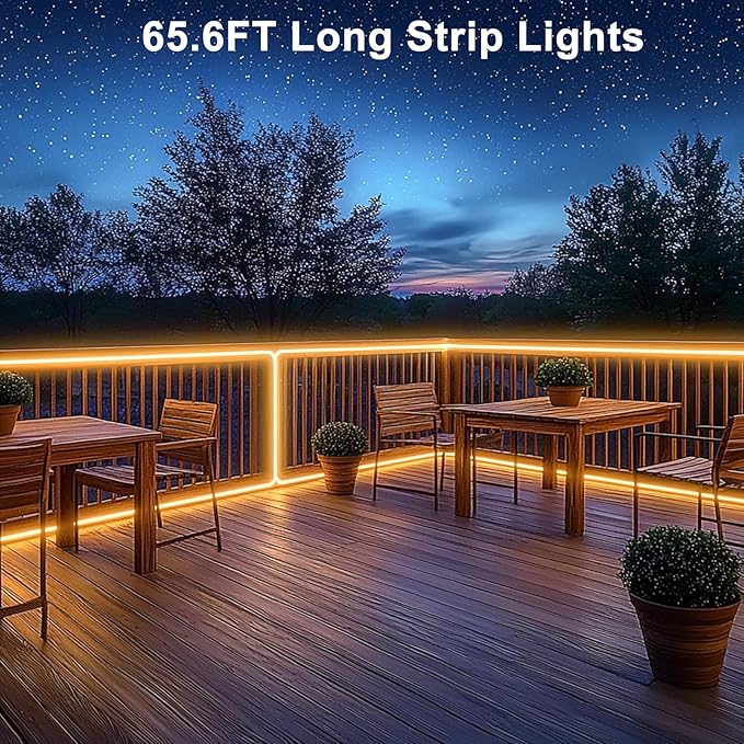 echosari 65.6Ft LED Strip Lights, 2700K Ultra-Bright Strip Lights with Timer Dimmable, 2400 LEDs Flexible Tape Lights Outdoor Waterproof Light Strip for Pool Pathway Balcony Patio (Warm White)