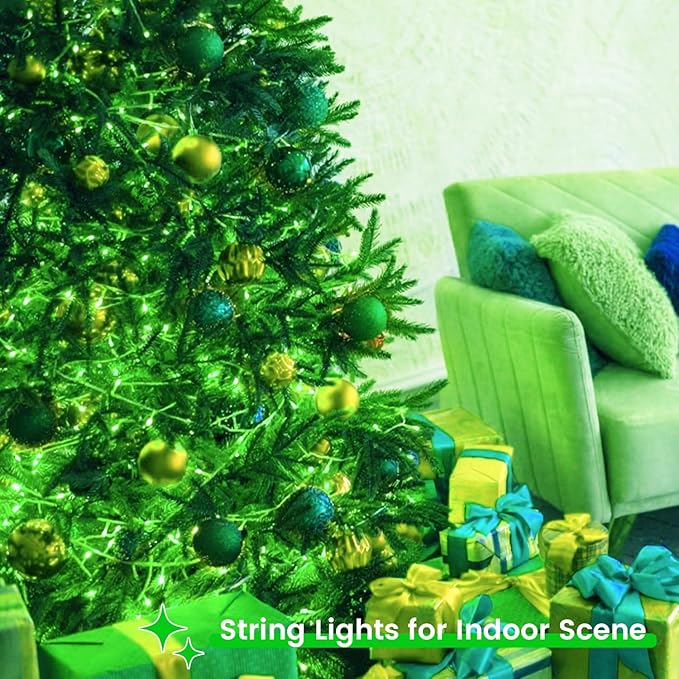 2 Pack Christmas String Lights Battery Operated with Timer, 66FT 200 LED Waterproof Twinkle Lights, 8 Modes Fairy Light for Indoor and Outdoor Bedroom Garland Tree Christmas Decorations (Green)
