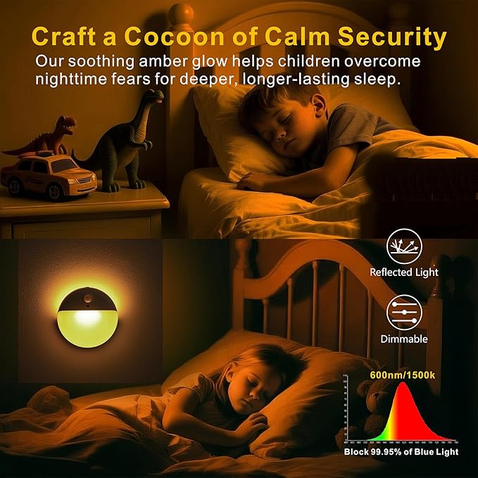 2 Pack Amber Night Light, Battery Operated Night Light, 2.6" Small Sticky Lights, Dimming, 3 Light Modes, Motion Sensor Lights for Kids, Baby, Sleep, Bedroom, Bathroom, Toilet, Travel, Stairs