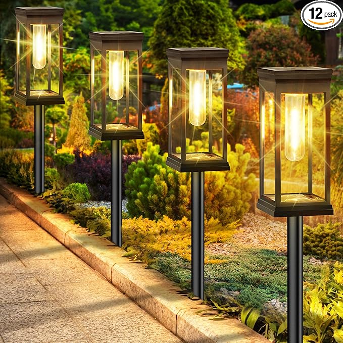 BesLowe 【Upgraded】 Solar Pathway Lights Outdoor, 12-Pack Large LED Solar Light Outdoor Waterproof, Super Bright Outside Lights for Yard, Sun-Powered Landscape Lighting for Garden Walkway, Warm White