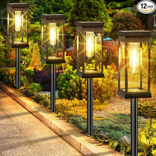 BesLowe 【Upgraded】 Solar Pathway Lights Outdoor, 12-Pack Large LED Solar Light Outdoor Waterproof, Super Bright Outside Lights for Yard, Sun-Powered Landscape Lighting for Garden Walkway, Warm White