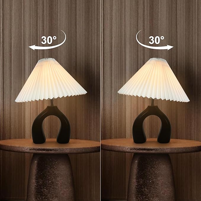 JuGuo 17.2" Ceramic Bedside Lamp - 3 Way Dimmable with USB Port & 4W Bulb - Touch Control Base and Pleated Lampshade - Ideal for Bedroom, Home Office and Living Room Decor.