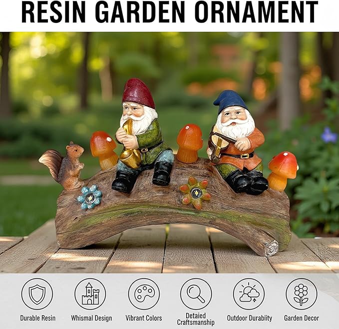 Solar Powered Squirre Gnome Mushroom Light 14" Weatherproof Resin Garden Decor Auto-Sensor Outdoor Lamp Warm White Fairy Light Housewarming/Birthday Bullet Points