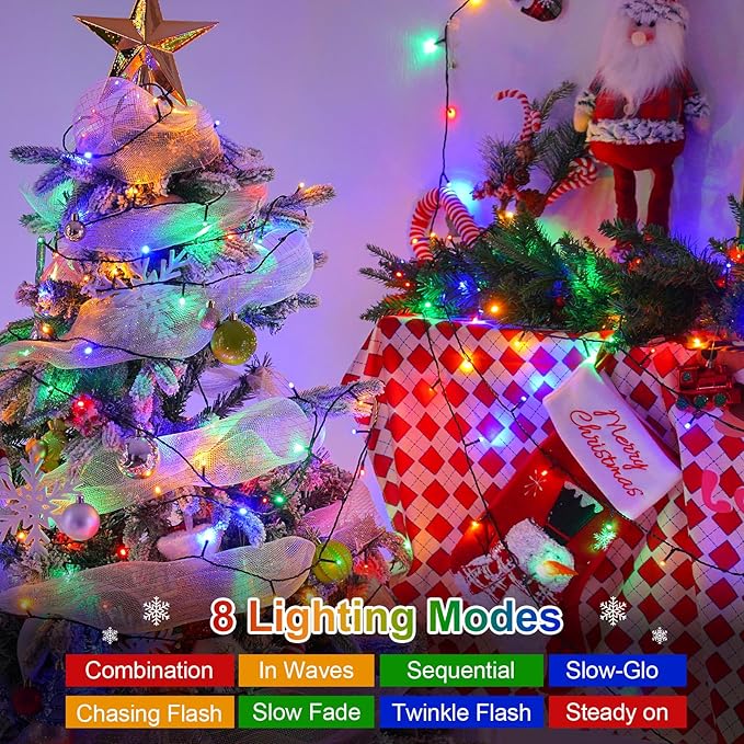 QITONG 500 LED 165ft Christmas String Lights Outdoor Waterproof, Multicolor Lights wiht 8 Modes, Green Wire Twinkle String Lights Plug in