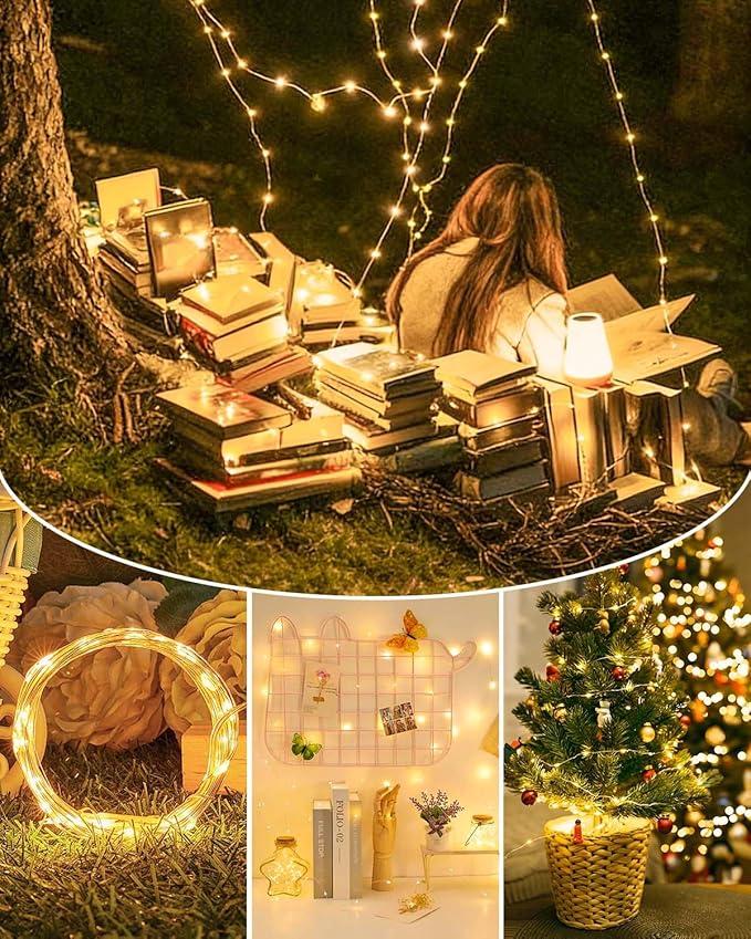 4 Pack Christmas Fairy Lights Battery Operated with Remote, Each 33FT 100LED Waterproof Twinkle Lights with Timer, String Light Indoor & Outdoor for Bedroom Wedding Christmas Decorations (Warm White)