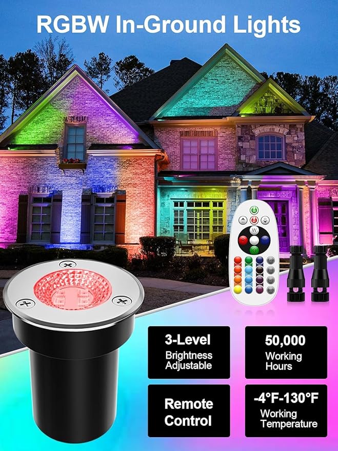 ZUCKEO Low Voltage Landscape Lighting RGB Well Lights Landscape LED In Ground Light, Outdoor Color Changing Landscape Lights, 12-24V Accent Spotlight for Yard Garden Pathway (20Pack with Connectors)
