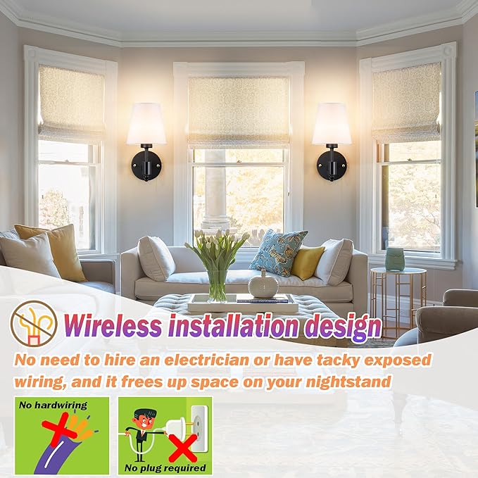 Battery Operated Wall Sconces Set Of Two, Wireless Battery Wall Light With 10000mAh RGB Rechargeable Magnetic Bulb, Rechargeable Wall Sconce With Remote Control For Bedroom, No Electrician Required