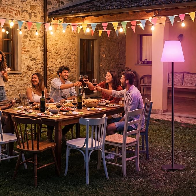 Solar Outdoor Floor Lamp with Light Sensor,Solar+USB Charging Outdoor Lamps for Patio Waterproof Rechargeable Floor Lamp Cordless Dimmable Warm White RGB LED Patio Lamp for Yard Garden Lawn.