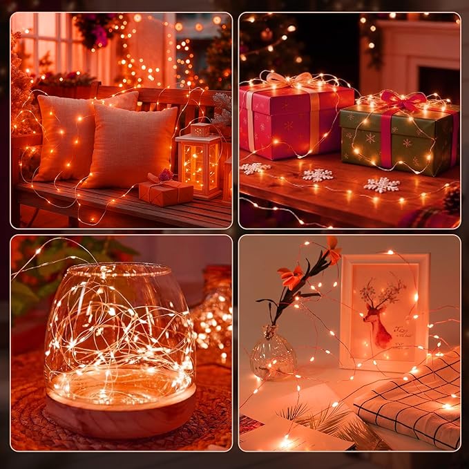AIKEI 6 Pack LED Fairy Lights with Timer Battery Operated, Mini String Lights with Remote Waterproof 7ft 20 Led Firefly Starry Lighting for Wedding Party Bedroom Garden Christmas Decoration Orange
