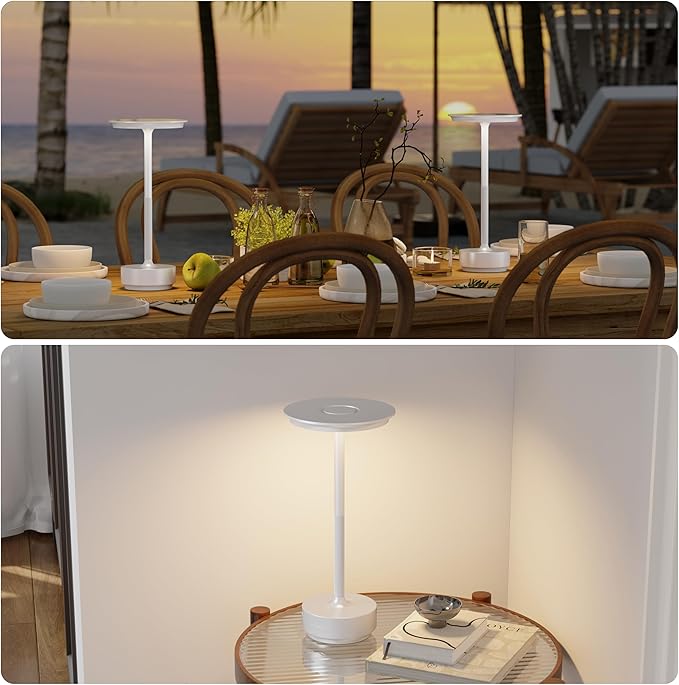 2 Pack Rechargeable Cordless Table Lamps, Portable 5000mAh Outdoor Table Light, 3 Color Stepless Dimming LED Table Lamp with Memory Function, for Home/Dinner/Patio/Restaurant.(White)
