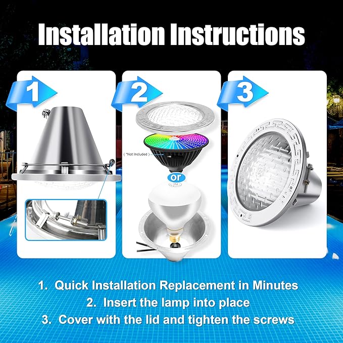 120V 10-Inch Waterproof Pool Light for Inground Pools – IP68 Rated, Includes 2 x 500W Incandescent Bulbs, 50ft Cord, Direct Replacement for Pentair Amerlite & Hayward AstroLite, Fits 10'' Pool Niche
