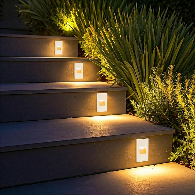 FTL Outdoor Step Lights LED Indoor Stair Lights, 3000K/4000K/5000K Color Changing Outdoor Deck Stair Light, 3.5W 150LM 12V Low Voltage Light for Steps Vertical, Waterproof White Aluminum 4-Pack