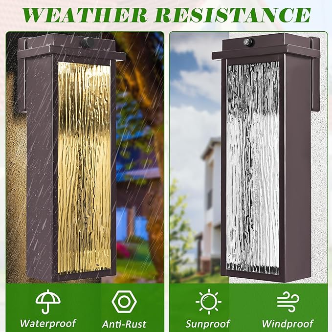 2 Packs Dusk to Dawn LED Outdoor Light 20" Extra Large , Oil Rubbed Bronze Modern Exterior Lighting Fixtures, Outside Porch Lights Wall Mount, Mid-Century Brown Wall Lantern Patio Sconce Lamp