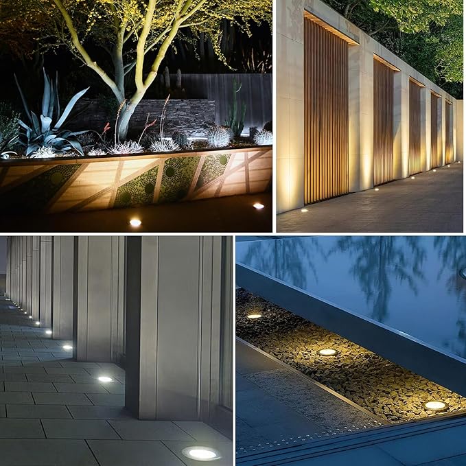 4-Pack LED Well Lights, Shielded Top, 6W 420LM, IP65 Waterproof Outdoor In-Ground Lights, 12V-24V Warm White Low Voltage Lighting for Pathway Garden Fence Deck, ETL Certified