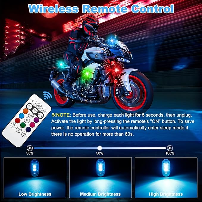 PIFOOG Wireless Led Strobe Lights for Car Motorcycle Remote Control RGB Anti Collision Light Mini USB Rechargeable Magnetic Warning Strobe Flashing Lights 4PCS