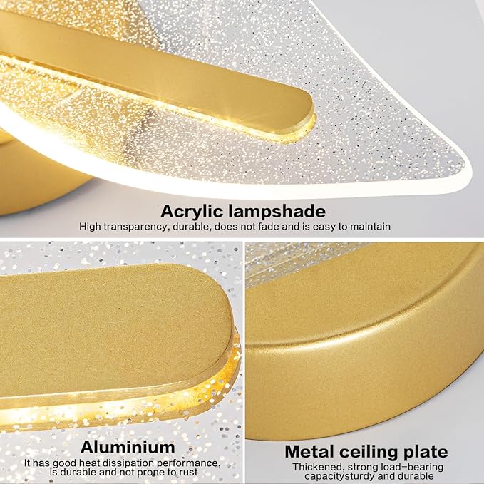 Modern Gold Wall sconces 17.3In LED Wall Lamp with Remote Control Dimmable Acrylic Sconces Wall Lighting for Living Room Hallway Bathroom Bedroom Stairs