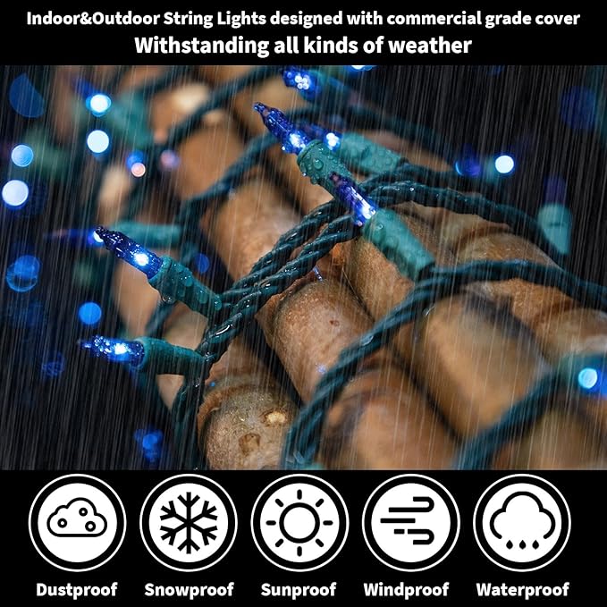 LAMPHOME Blue Christmas Lights,100Lights 19.6ft UL Certified Mini Bulb String Lights, Hanukkah Traditional Light for Outdoor Christmas Tree Garden Holiday Party Patio Wedding Garland Decor