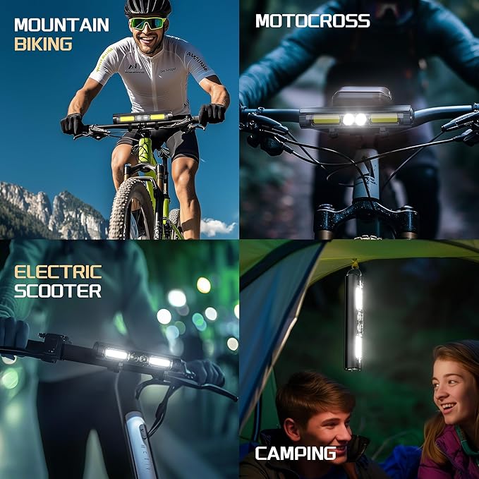 Super Bright LED Bike Lights for Night Riding, Rechargeable Bicycle Headlight with Hook, 8 Modes, Aluminum Alloy Waterproof Bike Headlight for Adult Mountain MTB Off-Road Cycling Commuting
