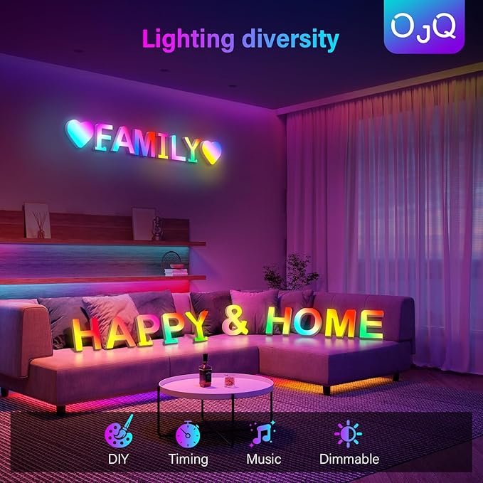 OJQ Light Up Letters LED Letter - Marquee Letters Party Decor House Decorations Music Sync Color Change Colorful - Christmas Birthday Gifts for Girl - Teen Girls Gifts Party Home Wall Decor