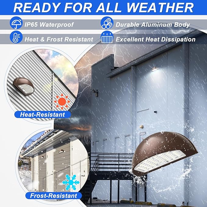 Half Moon Full Cut-Off LED Wall Pack Light with Photocell, 80W/64W/48W Power Selectable, 3CCT (3000K/4000K/5000K) Optional, IP65 Waterproof Outdoor Wall Security Light, AC120-347V, DLC UL Listed
