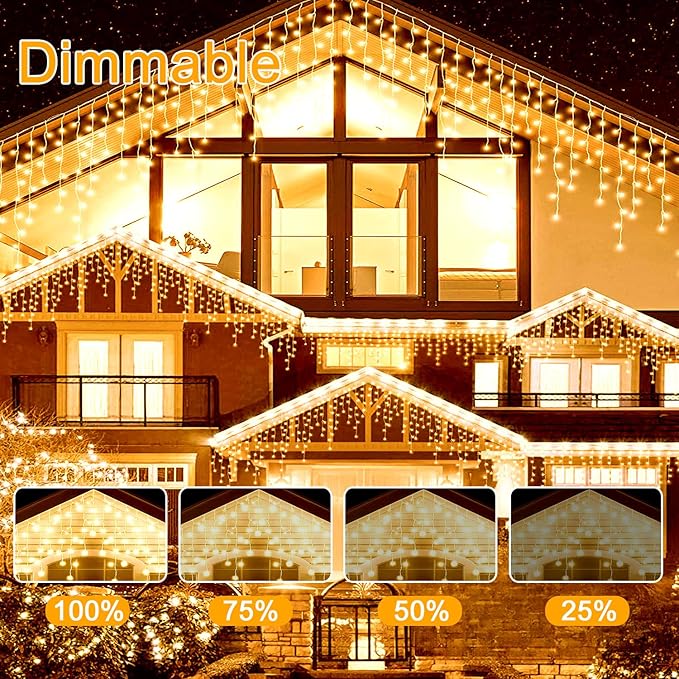 Color Changing Icicle Lights for Outside,82ft 800 LEDs Christmas Light,APP Control,Music Sync,Waterproof LED Icicle Lights for Eaves Yard House Holiday Christmas Decoration,Warm White and Color