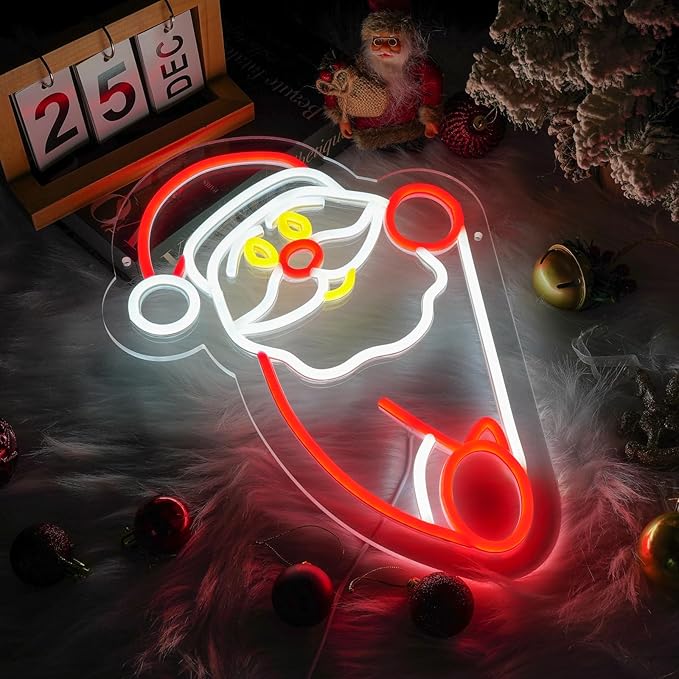 Chrismas Neon Signs for Wall Decor,Santa Claus Neon Sign for Xmas Party,Dimmable Led Christmas Window Lights,Merry Christmas Light Up Decorations for Bedroom Kids Livingroom Winter Home Holiday Gifts