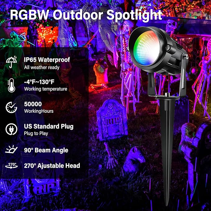 Easter Spot Lights Outdoor Color Changing Landscape Spotlights,12W RGBW LED Outdoor Spot Lights for Yard Garden Decor,Waterproof 110V Plug in Landscape Lighting with Remote,4 Packs