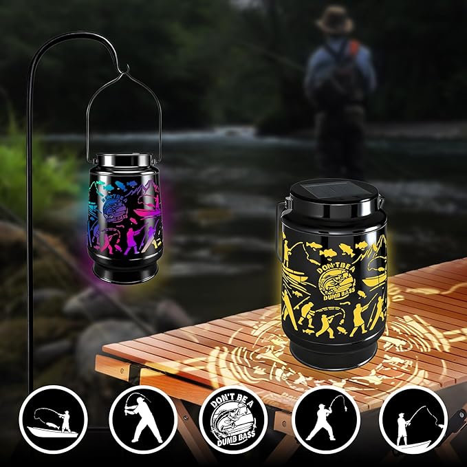 Solar Lantern Outdoor Waterproof for Patio Yard Lawn Backyard Front Porch Fishing Lights Decorations for Tree Fishing Village Gifts for Men Dad Grandpa