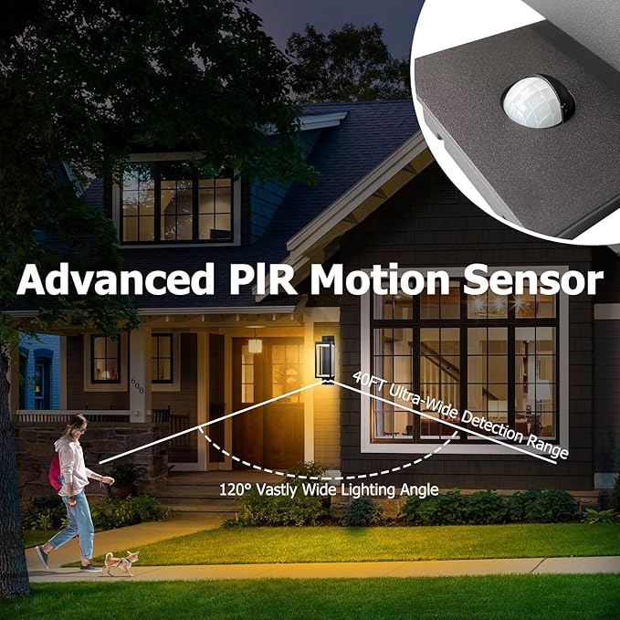 Outdoor Light Wall Sconce Motion Sensor Porch Light for House,15" LED Modern Exterior Lighting Fixture Black,Waterproof Outside Lantern with Clear Glass for Garage Patio Garden