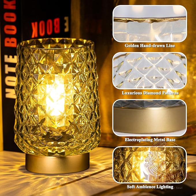 MJ Cordless Lamp with Timer - Battery Operated Green Aesthetic Lamp for Valentine's Day Battery Lamps for Home Cordless Kitchen Countertop Small Beside Lamps for Living Room, Entryway, Dorm