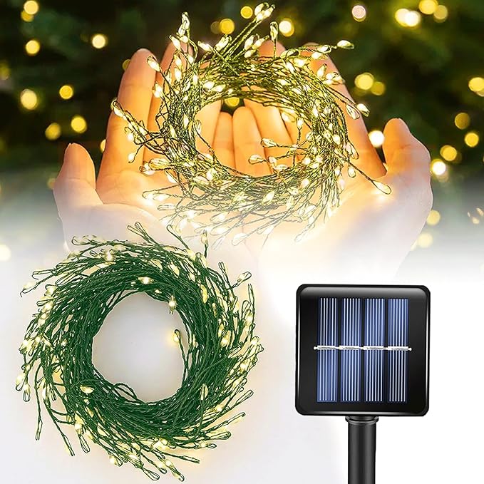 ITICdecor Solar Powered String Lights Outdoor 9.8FT 120 LED Waterproof Firecracker Fairy Lights with 8 Modes Green Copper Wire for Christmas Garden Wedding Patio Garden Yard Decor