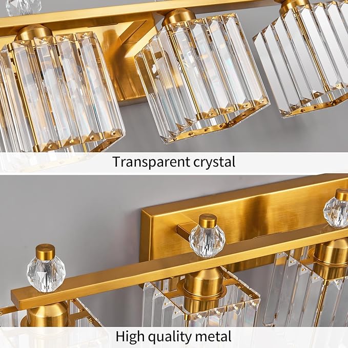 Vanity Lights 5-Light Modern Crystal Vanity Light Gold Bathroom Light Fixtures Over Mirror Crystal Bathroom Vanity Lighting Fixtures