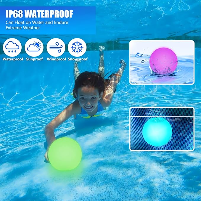 Floating Pool Lights - Orb Light That Float, Upgraded IP68 Waterproof Rechargeable Color Changing Led Glow Globe Pool, 16 RGB Colors Hot Tub Lights Perfect for Indoor/Outdoor (5 Inch-1Pc)