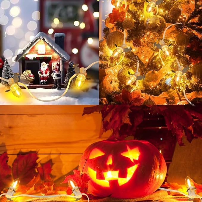 Christmas Village Lights with 12 Led Light Bulb,C7 Cord Clip Lights for Christmas Village Cottages,Pumpkins,Outdoor Atmosphere Decoration.for Blow molds