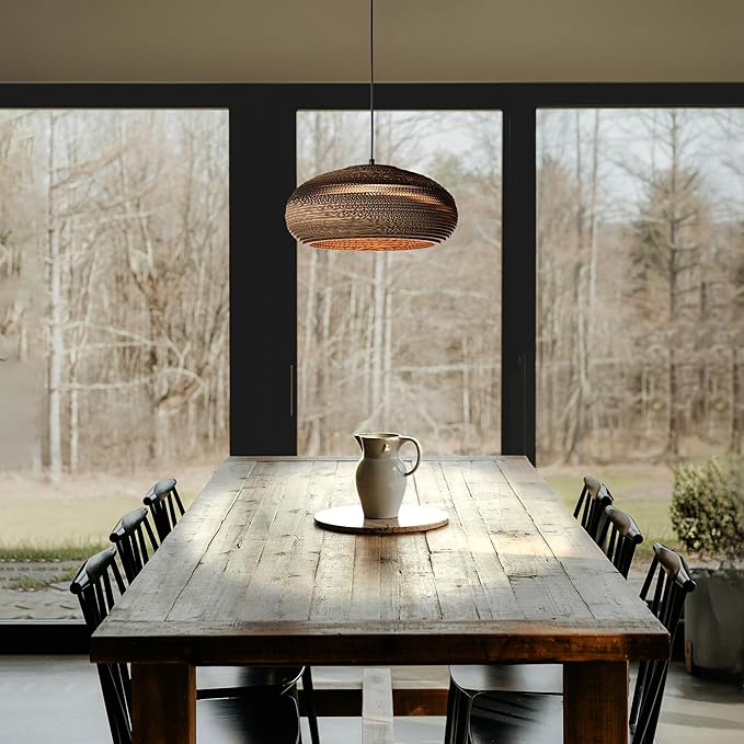 Edvivi Pendant Light with Nordic Style Dome Paper Shade, 1-Light 15.75 in. Dia Natural Brown Cardboard Chandelier, Adjustable Hanging Light Fixture for Dining Table, No Bulbs Included