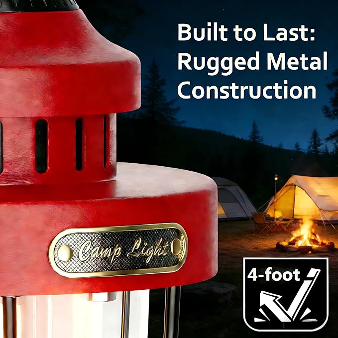 HOMY Vintage Camping Lantern Premium Metal LED Rechargeable Dimmable Warm Light for Glamping, Patio, Home Decor Retro Portable Tent Lamp