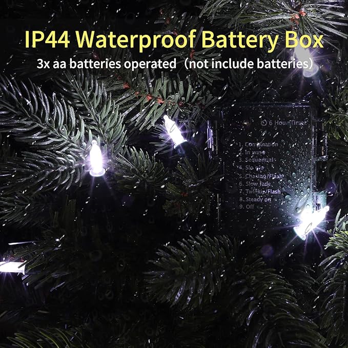 100LED Mini Lights,Green Wire,Waterproof Battery Case,Multi Functions,Timer,Cool White（2 Sets - Each 50 Count LED）