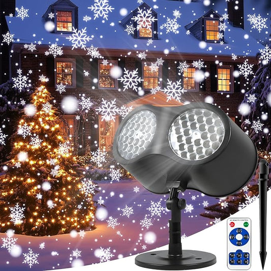 Christmas Snowflake Projector Lights Outdoor, Rotating Double Head Snowflake Light, Waterproof Snowfall LED Lights, Snow Lamp for Indoor Outdoor Christmas Party Garden Decorations (White Snow)