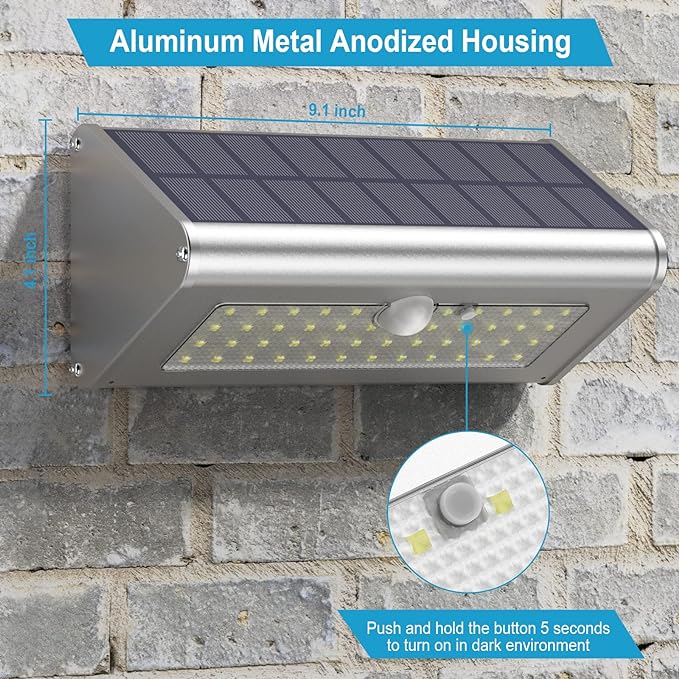 Super Bright Solar Outdoor Lights IP65 Water Proof, 1100 Lumens Wireless 4500mAh LED Motion Sensor Lights, Aluminum Metal Housing Security Lights with 4 Modes Flood Wall Lights, 1 Pack (Daylight)
