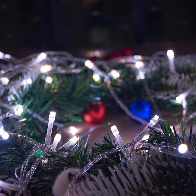 GHJ Battery Operated Remote Control Rainproof LED String Lights, Color Changing Fairy Lights for Christmas Tree Xmas Garden Party (White-Warm, 200LEDs)