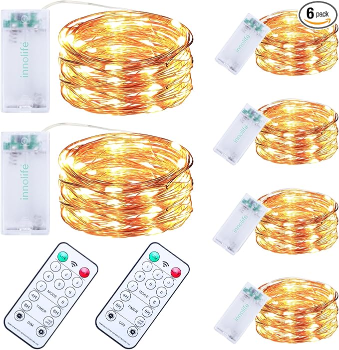 innolife 6 Pack LED Fairy String Lights Battery Operated with Remote Control & Timer, 10 Ft 30 LED Copper Wire Twinkle Lights for Bedroom Christmas Wedding Party Indoor Outdoor Decoration