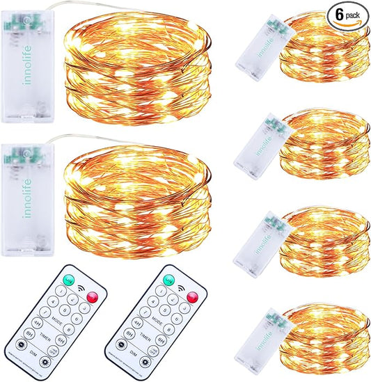 innolife 6 Pack LED Fairy String Lights Battery Operated with Remote Control & Timer, 10 Ft 30 LED Copper Wire Twinkle Lights for Bedroom Christmas Wedding Party Indoor Outdoor Decoration