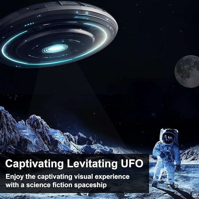 Levitating Floating UFO Lamp Lights, Magnetic Levitation Decor Display UFO, Unique Toy Gift for Desk,Room,Office, Rotating Illuminated UFO, RGB Galaxy Base, Touch Control
