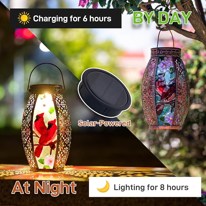 Larger Hanging Cardinal Solar Lantern 2 Pack Waterproof, Solar Lantern Decorative Cardinals Solars Lights for Outside Yard Table Patio Garden Pathway Lawn Cardinal Gifts