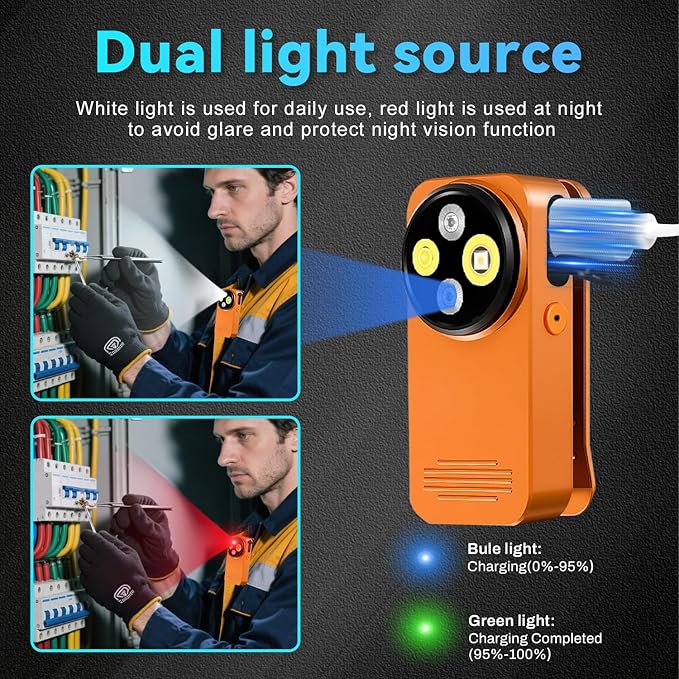 EDC Flashlight Clip-on Light, 600 Lumens Rechargeable Flashlight, Mini Pocket Clip-on Light with RGB Mode, Magnetic Small Flashlight Type-C for Camping Repairing Signaling Cycling, Orange