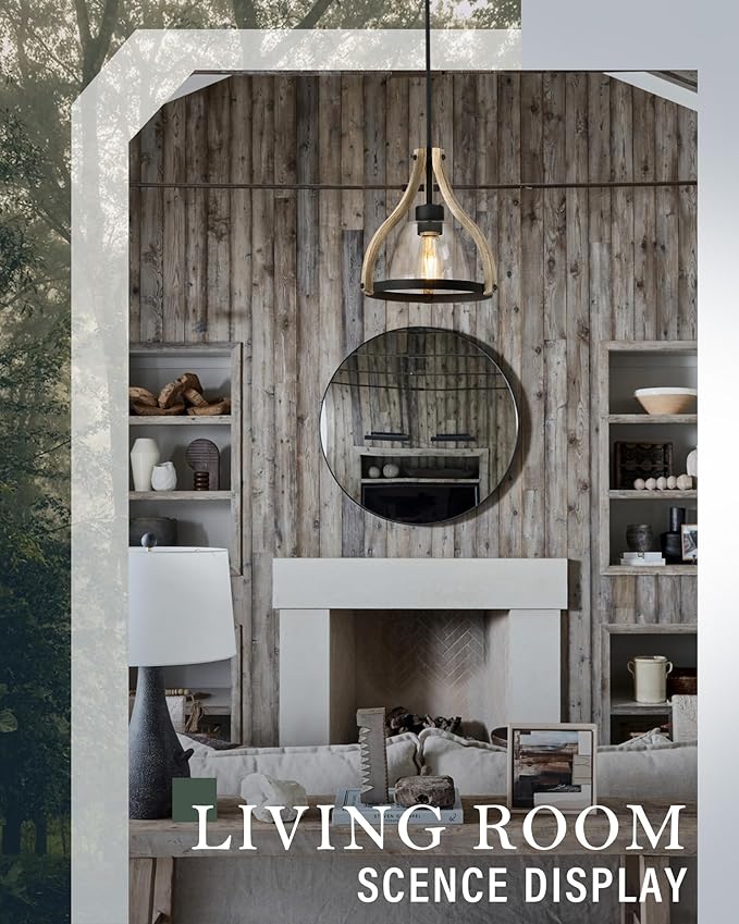 Pendant Light Fixtures, Farmhouse Wood and Glass Pendant Lighting for Kitchen Island, Rustic Pendant Lights, Height Adjustable, MD89437