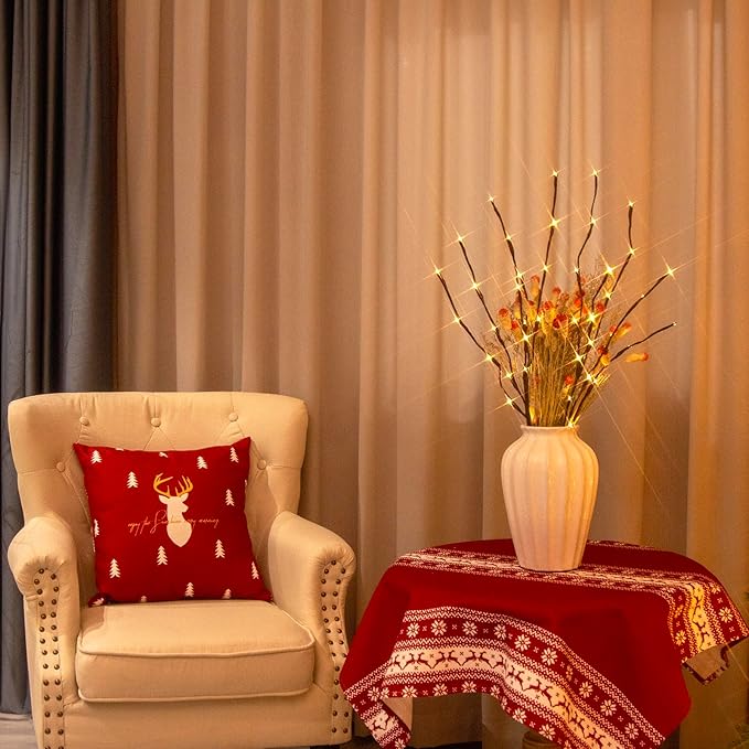 PEIDUO Lighted Branch, 30Inch 2PK 40 LED Pathway Lights, Battery Operate with Timer, for Christmas Decorations Indoor Outdoor Room Apartment Stake Lights for Lawn