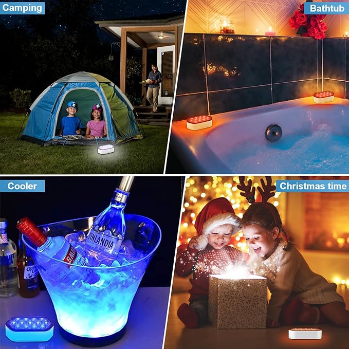 Pool Lights, Rechargeable Submersible LED Lights, Pool Lights for Inground Pool, IP68 Waterproof Lights 16 Color Chase Mode Underwater Light with Rechargeable Remote-8 Pack