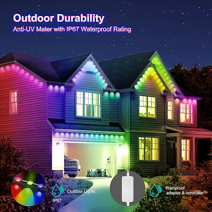 Permanent Outdoor Lights,50ft 36LEDs Eternity Lighting,RGB+IC Smart Eaves Light IP67 Waterproof,for Halloween, Christmas, Holiday, Party,Compatible with Alexa, Google Assistant